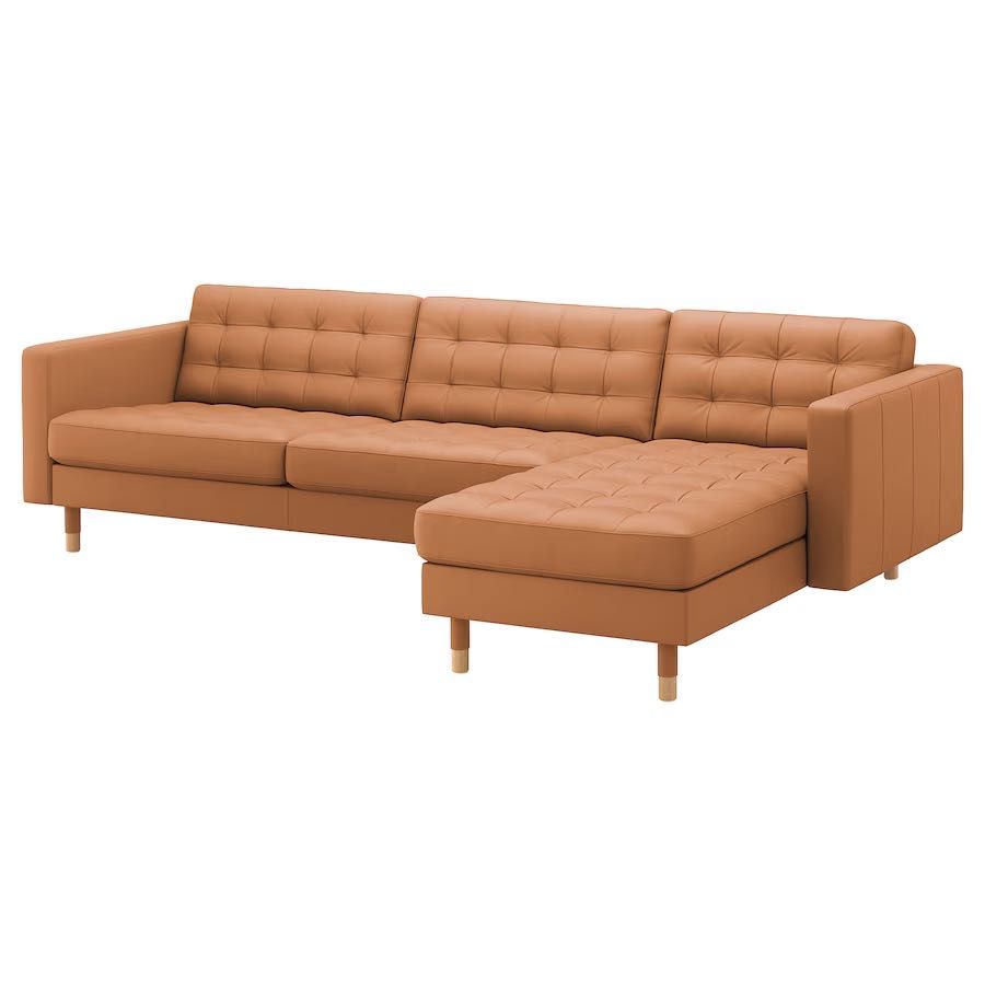 Ikea Sofá 4 lugares, couro /chaise longue/Bomstad castanho dourado