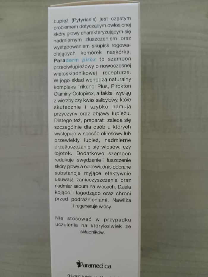 Paraderm Pirox szampon łupież łojotok świąd łuszczenie się skóry