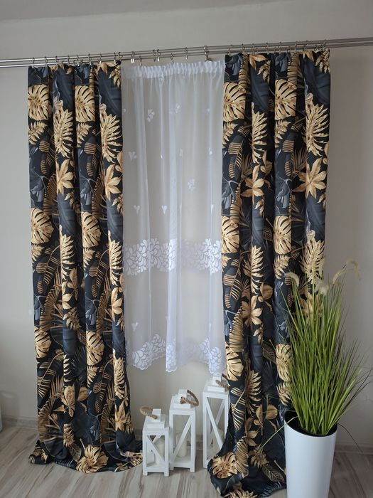 Zasłony  liście monster  złoto czarne 2 szt.