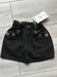 Czarna jeansowa spódniczka w kwiaty Zara r.86