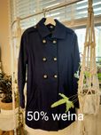 Dwurzędowy płaszcz wełniany h&m 38 M chabrowym granatowym