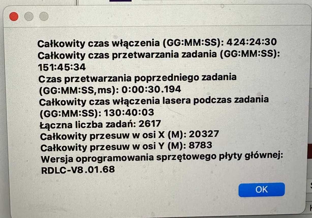 Ploter laserowy CO2 100 W o polu roboczym 50x70 cm