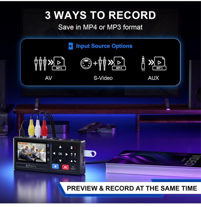 Konwerter VHS na format cyfrowy Portta z pilotem