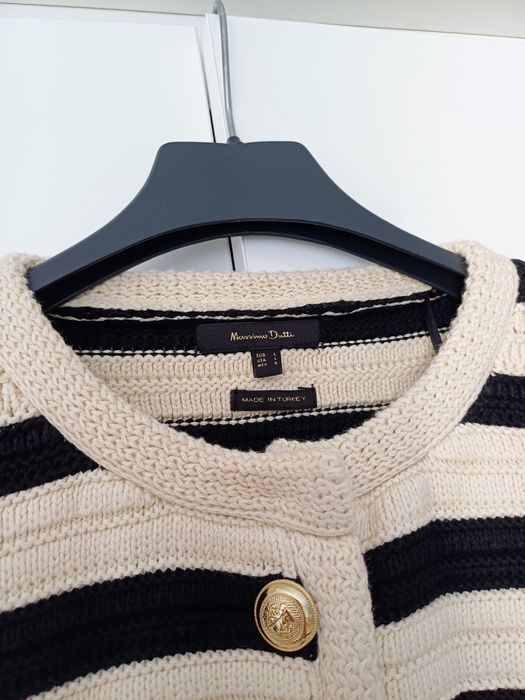 Massimo Dutti kardigan w paski bawełna złote guziki sweter beż czarny