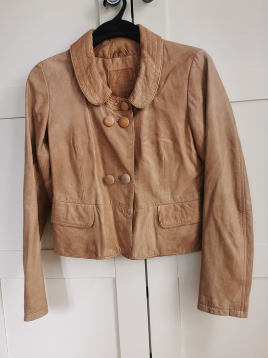 Skórzana kurtka, karmelowy kolor, 100% skóra owcza