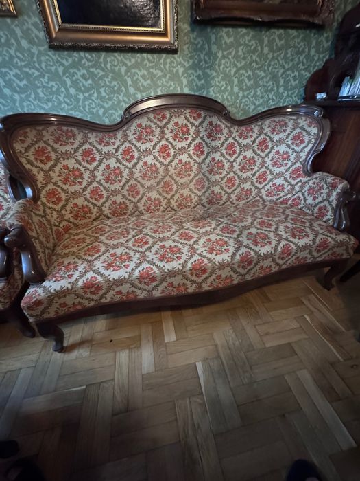 Komplet mebli w stylu Ludwik Filip : Sofa - 2 fotele - 5 krzeseł