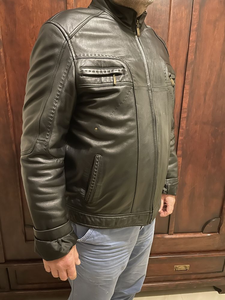 Czarna męska skórzana kurtka skóra motocyklowa ramoneska XL-XXL