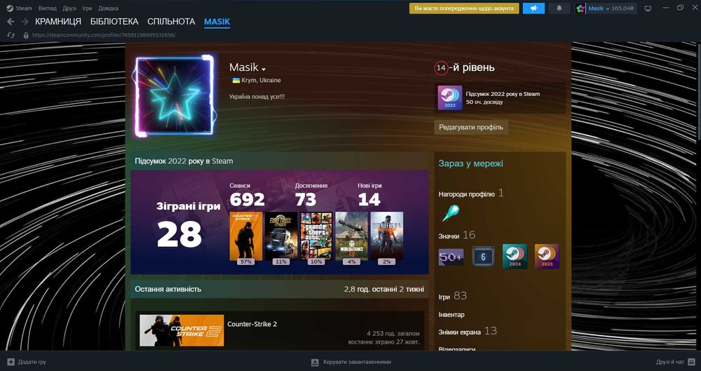 Стим акакаунт, 14 рівнем