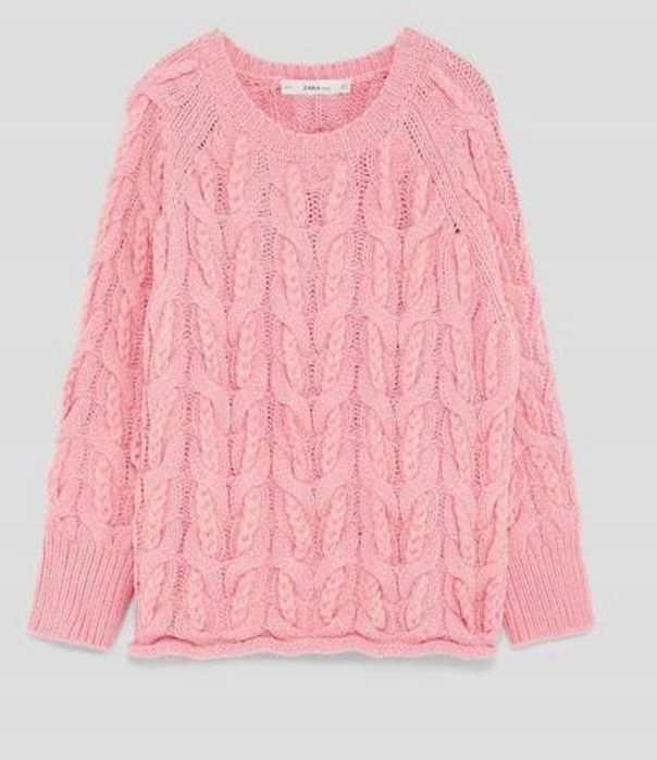 Sweter różowy Zara warkocze