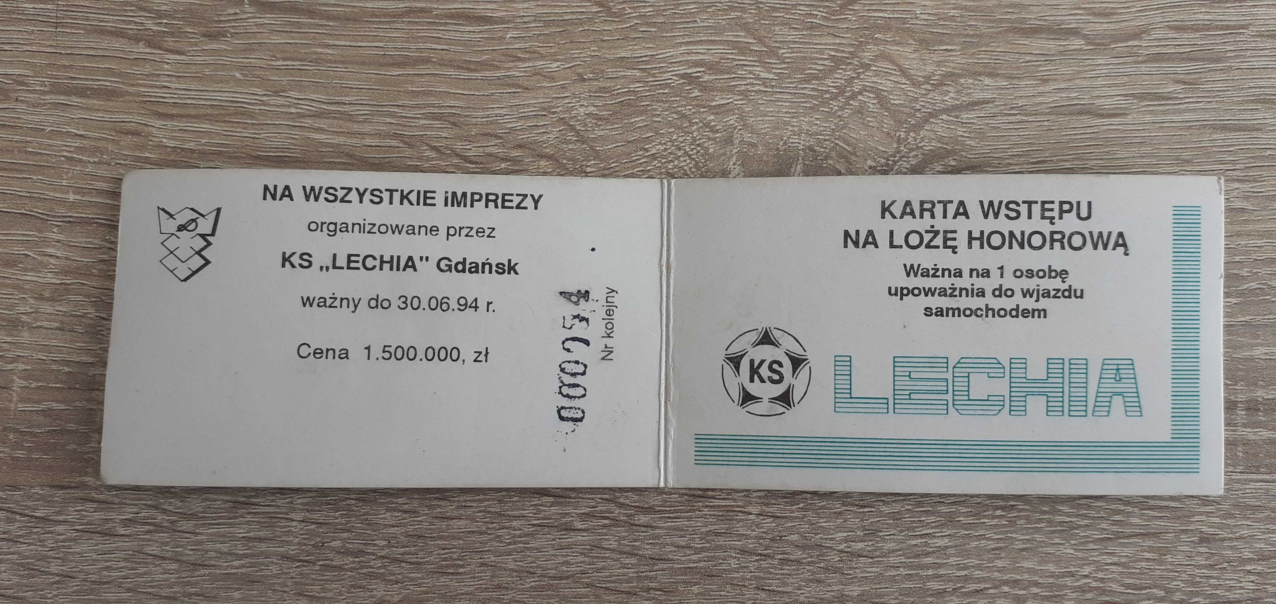Karnet karta wstępu Lechia Gdańsk 1994
