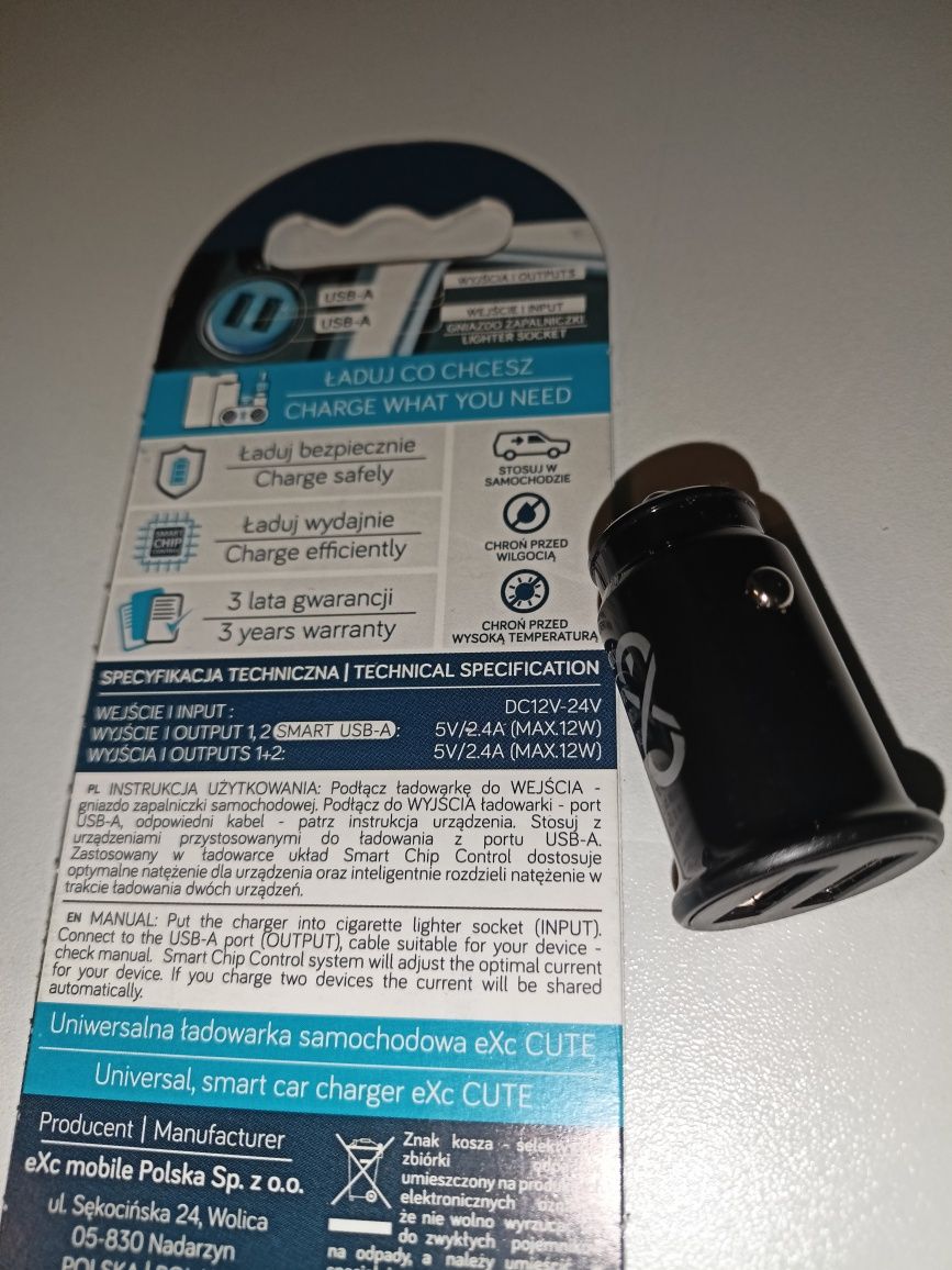 Ładowarka samochodowa USB 12W.