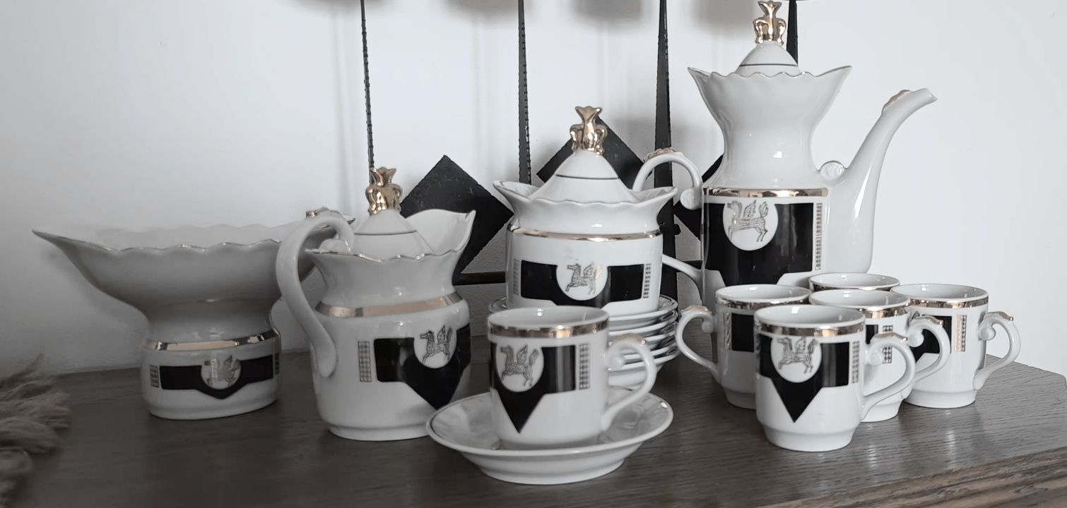 Zestaw serwis  porcelana Połonne unikat pegaz kawowy