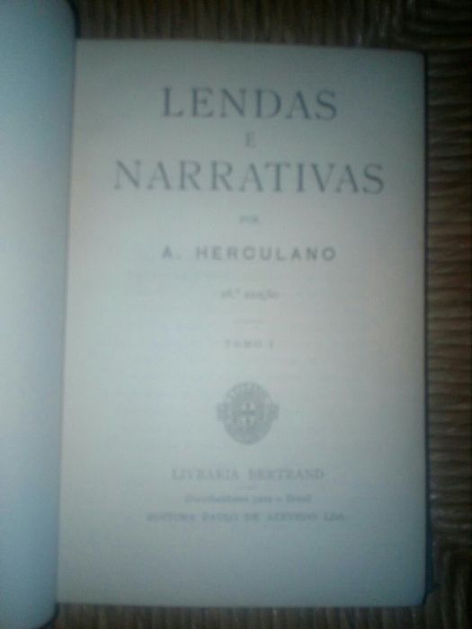 Livro Lendas e Narrativas Alexandre Herculano 1858