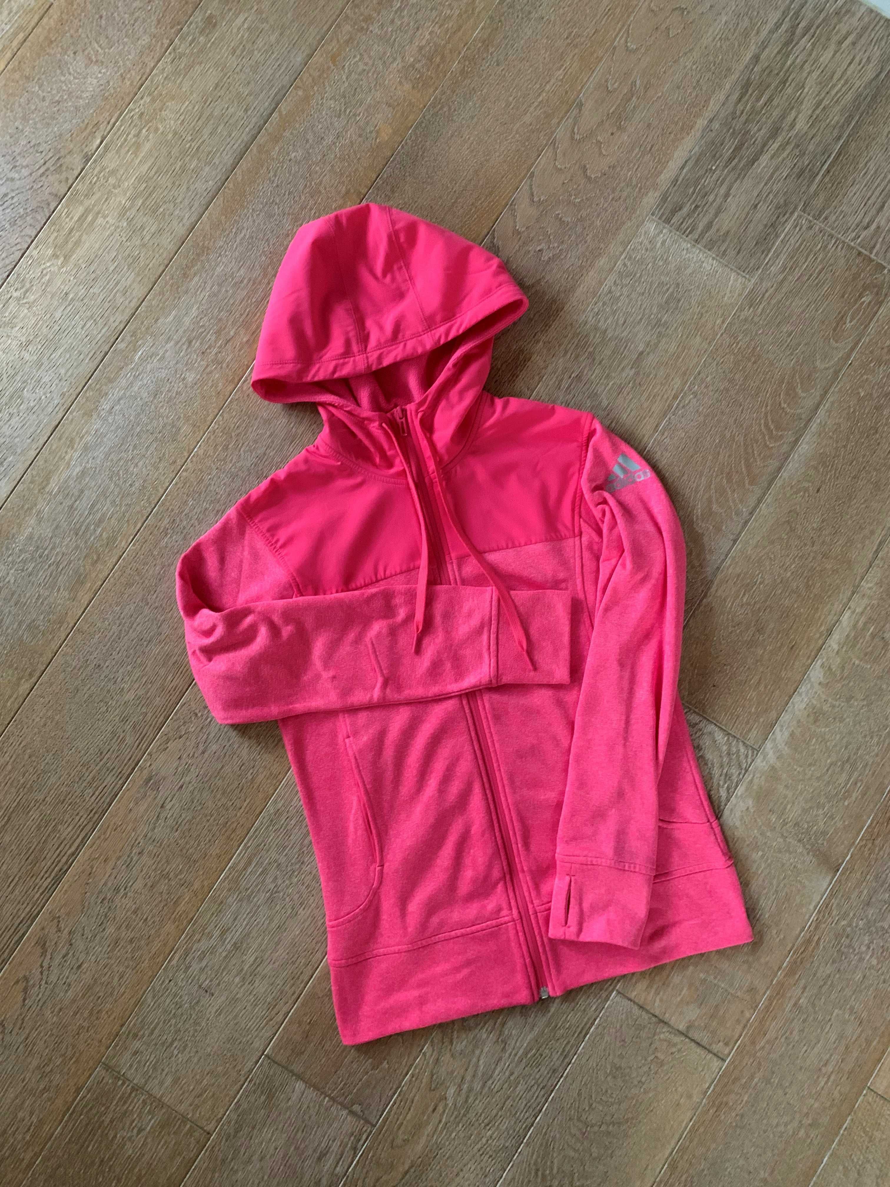 Różowa bluza z kapturem na zamek Adidas S