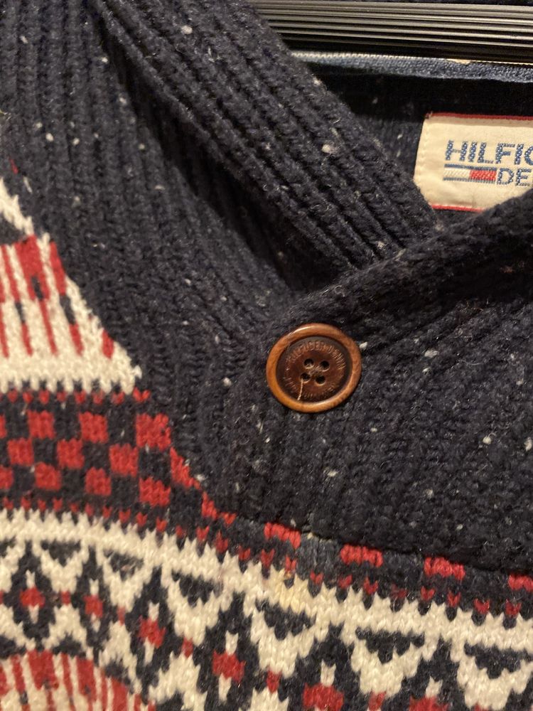 Czerwony granatowy wełniany sweter Tommy Hilfiger