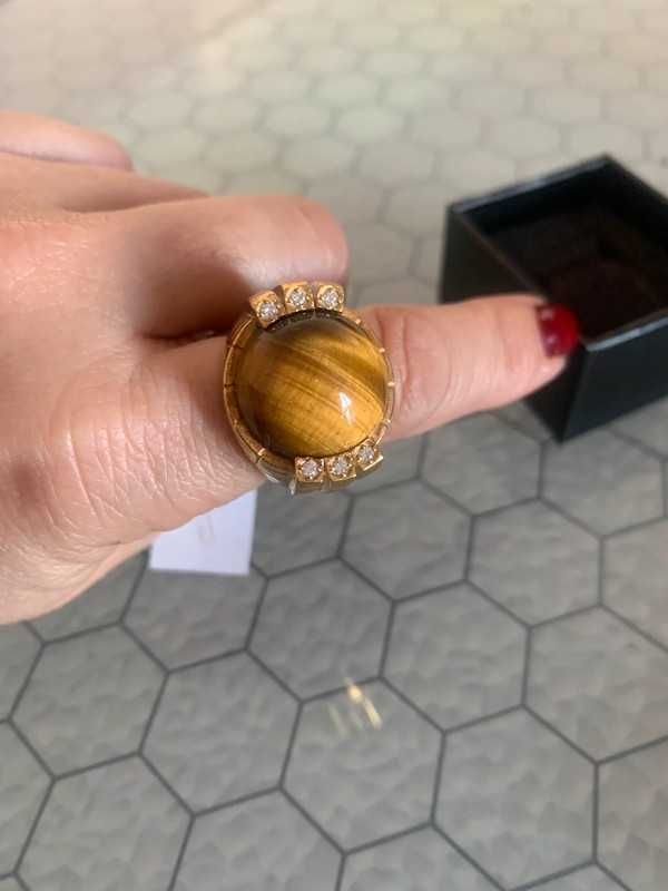Anel ELITE prata e banho de ouro c/ olho de tigre e zirconias