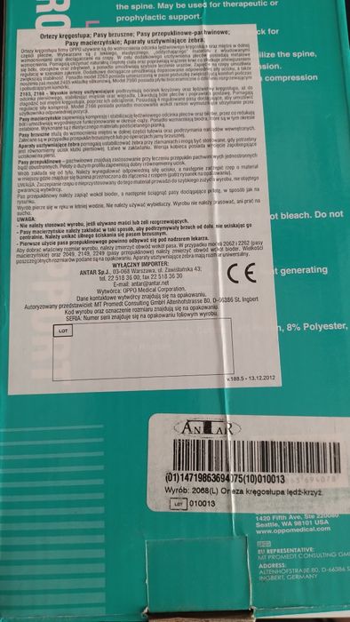 OppO 2068 rozm. L oo Pas Lędźwiowy stabilizujący na kręgosłup dyskopat