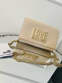 Piękna elegancka torebka Love Moschino beżowa złote logo i łańcuszek