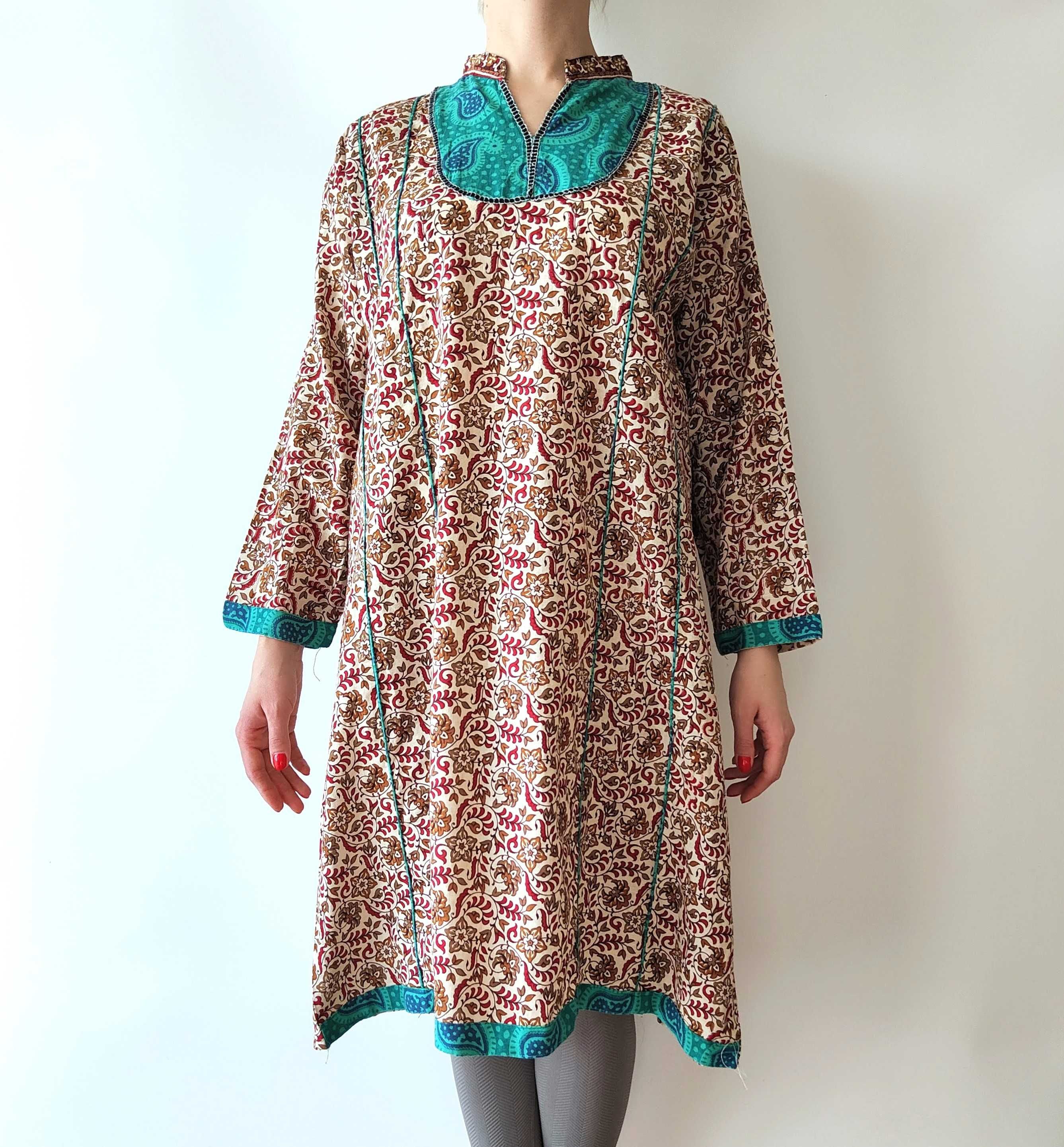 Tunika indyjska sukienka XXL 44 bawełna vintage retro hippie wzór