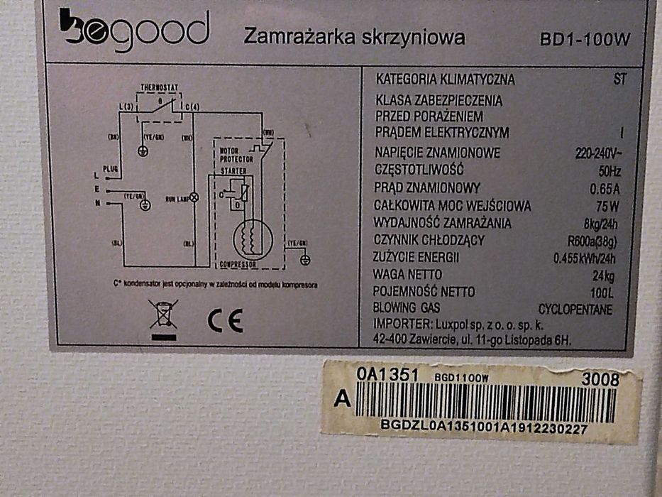 Sprzedam zamrażarka begood 100 l