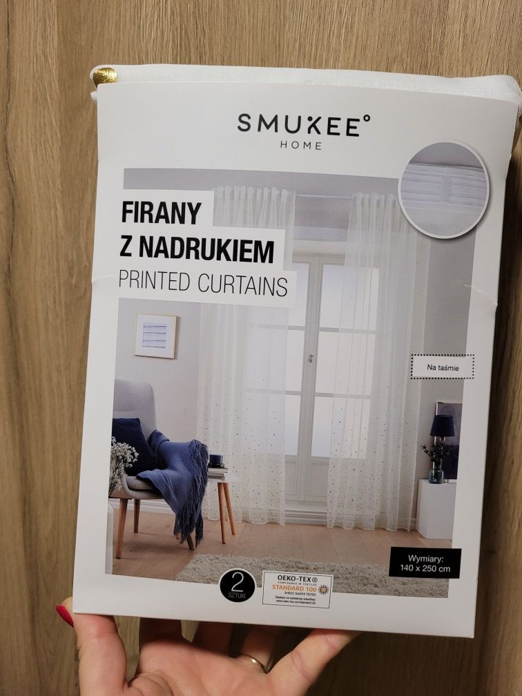 Firany z nadrukiem komplet 140x250 na taśmie gotowe