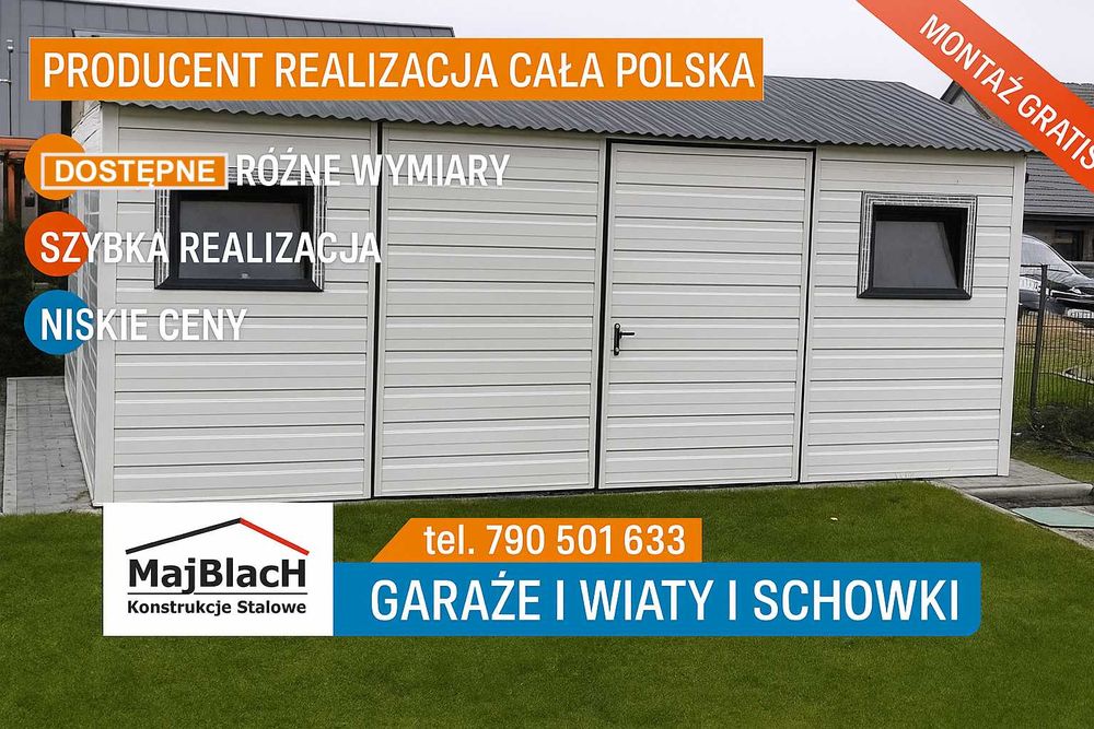 Biały SCHOWEK Garaż Blaszany |Wiatka Ogrodowa Garaże  - Maj-Blach