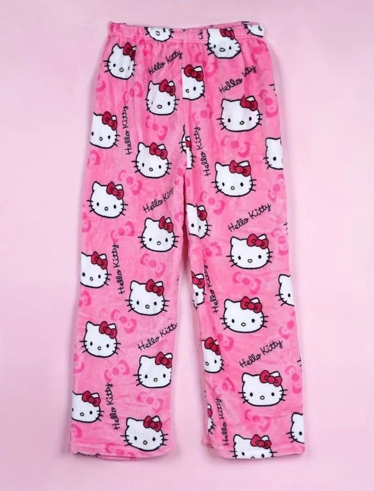Плюшеві піжамні Штани Hello Kitty дитячі дорослі пижамные штаны китти