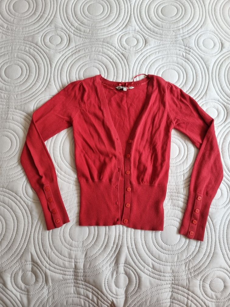 Czerwony sweter na guziki, Clockhouse C&A, rozmiar S