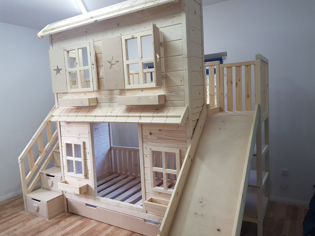 Łóżko piętrowe drewniane domek dla dzieci