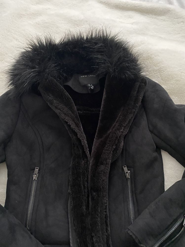Czarny kurtka z kożuszkiem New Look rozmiar 36