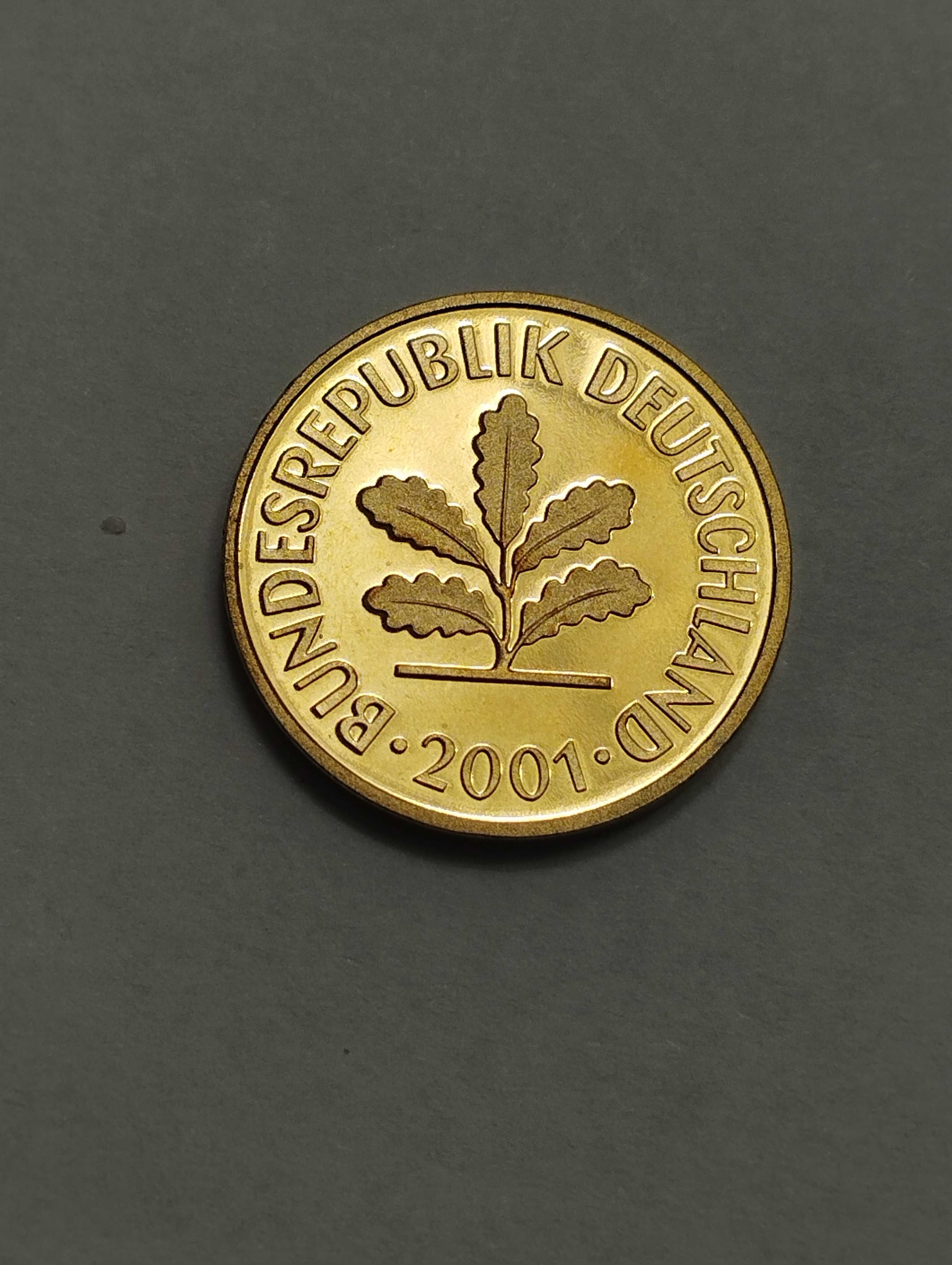 Moneta Niemcy 5 pfennigów  2001r. J -  stan menniczy Bardzo Rzadka