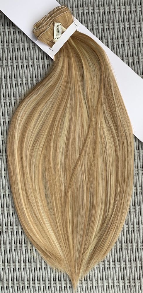 Premium Ultra włosy doczepiane, blond pasemka, balejaż, clip in ( 17 )