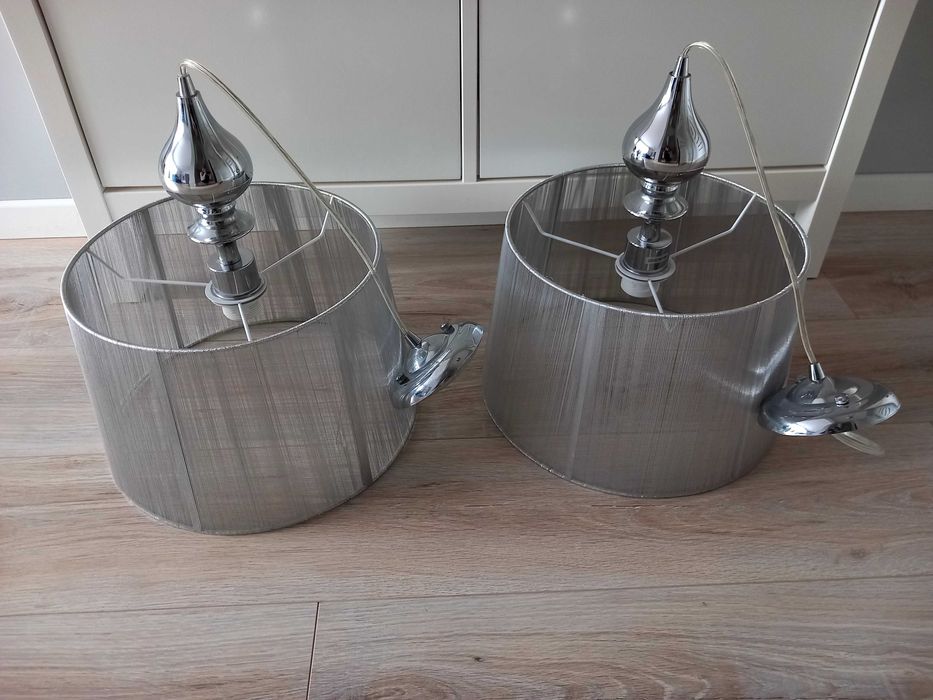 Lampa wisząca duża żyrandol nitki srebrny