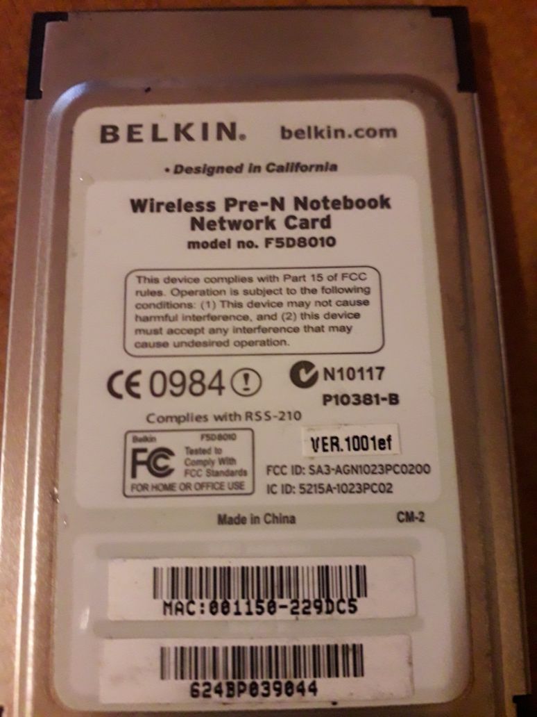 Placa WiFi PCMCia Belkin AirGo F5D8010