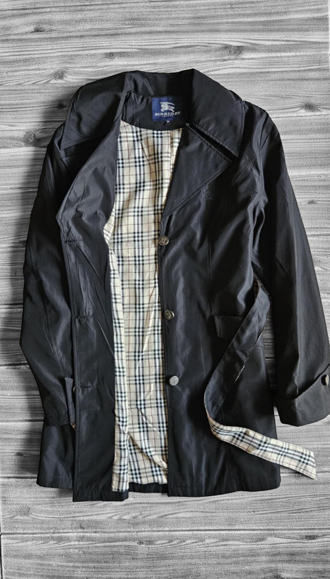 Stylowy płaszcz męski Burberry czarny trencz przejściowy wiosenny S
