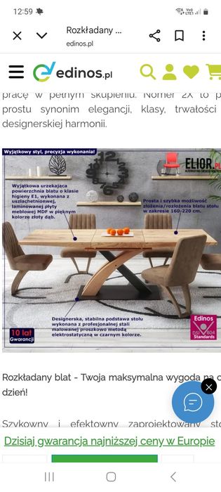 Stół rozkładany - blat stołu 160/220cmx90cm