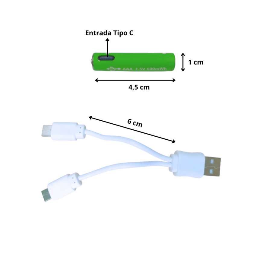 Pilhas Recarregáveis AAA - 450 mAh e 1.2 V