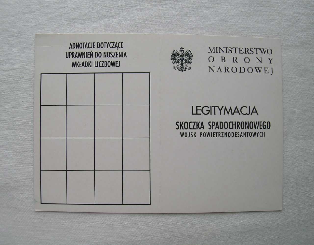 Legitymacja Skoczka Spadochronowego z odznaką (zestaw)