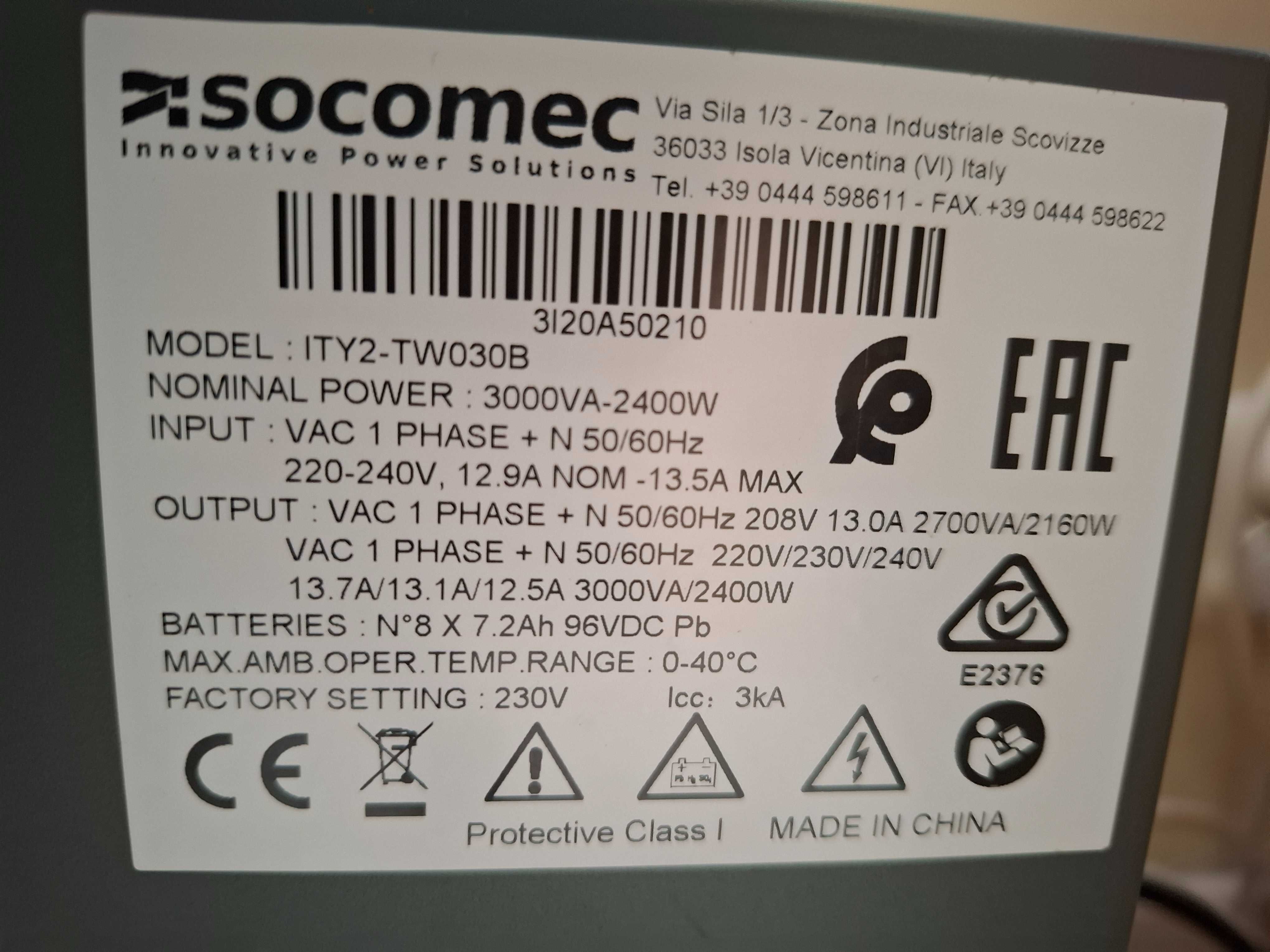 UPS online Socomec ITY2-TW030B