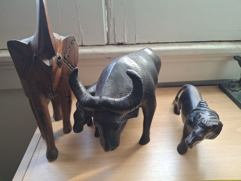 3 esculturas animais madeira africanas