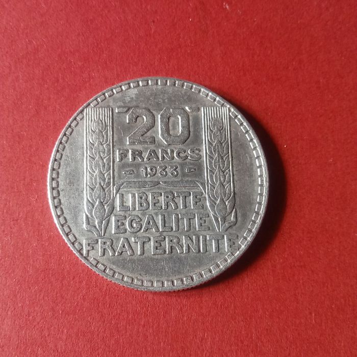 moeda prata franca 20 francos 1933