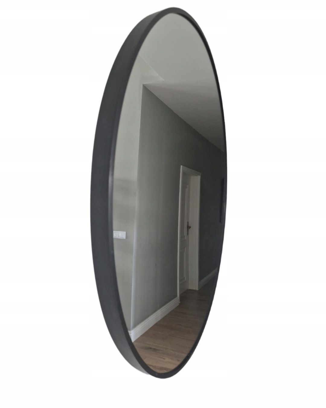 Lustro ścienne okrągłe loft w aluminiowej czarnej ramie fi 80