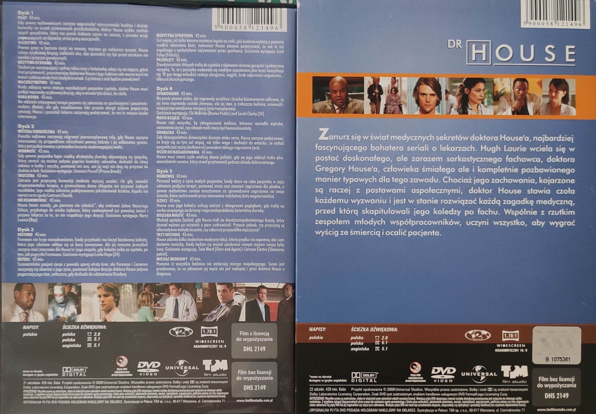 Dr House Sezon 1 (House M.D. - Season 1) kultowy serial 5 DVD H.Laurie