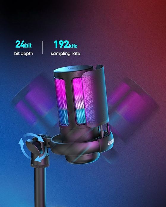 Mikrofon Gamingowy Usb Coconise Rgb Z Wyciszeniem I Statywem