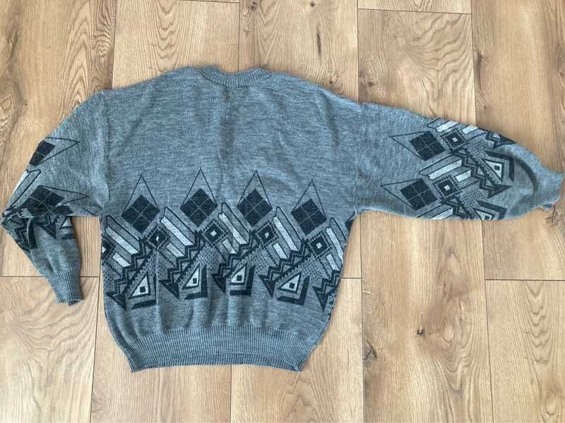 Sweter męski lata 80 90 L vintage geometryczny wzór