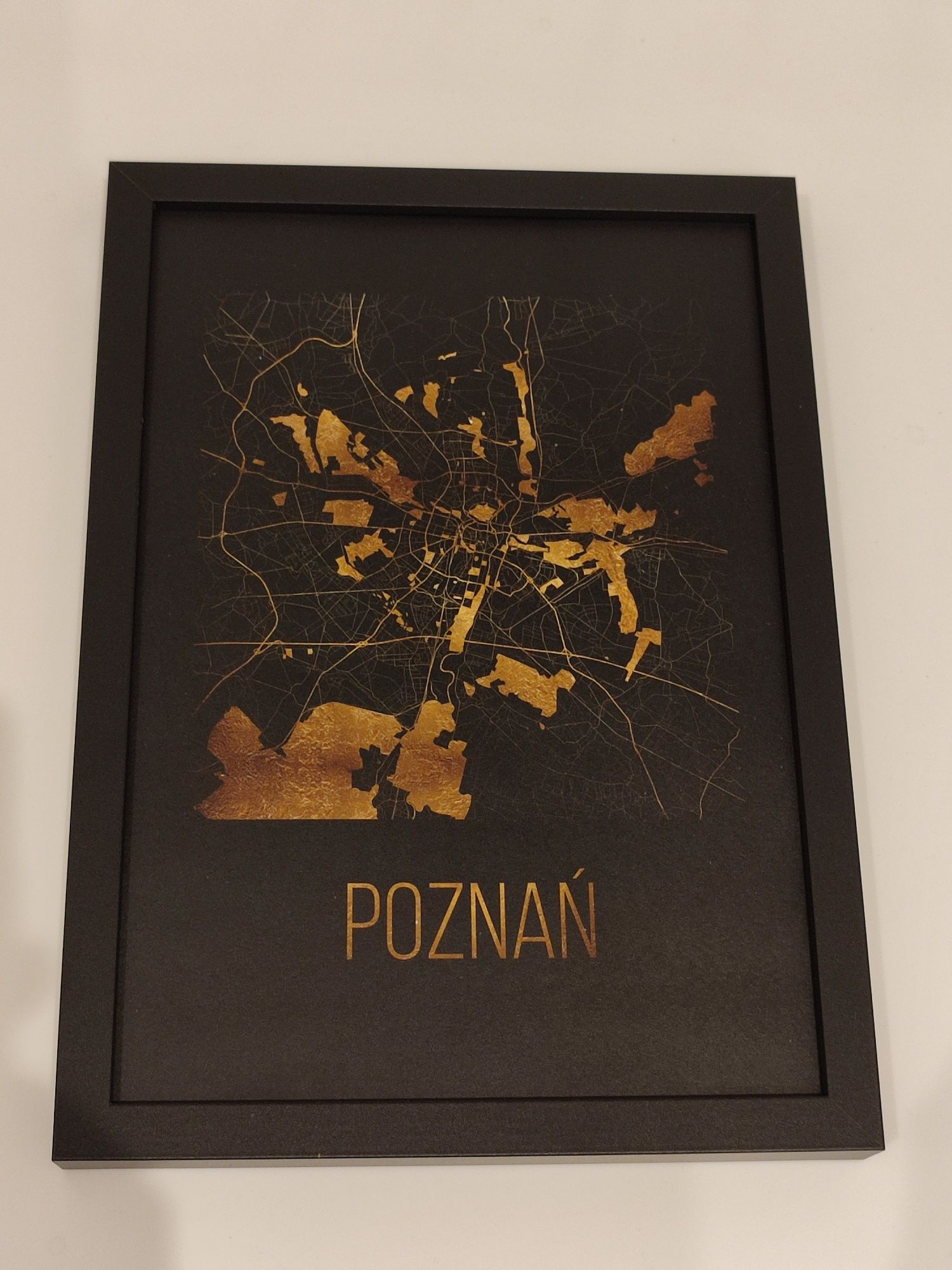 Plakat w ramie - czarno złota mapa Poznań - 21x30cm