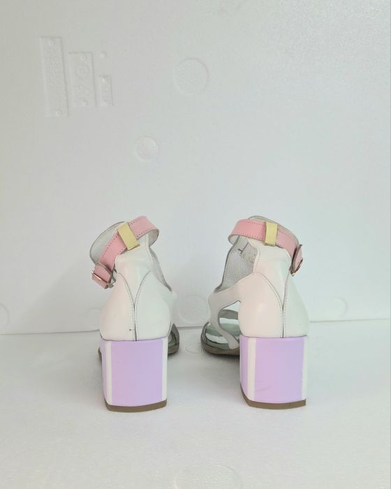 Buty damskie sandały skórzane multikolor na słupku Oleksy 38