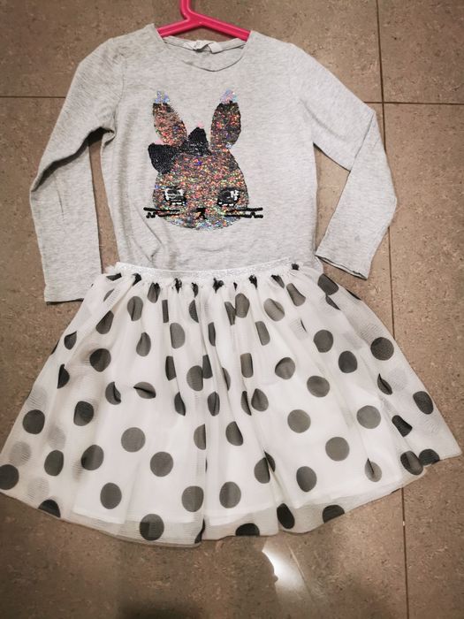 Komplet dla dziewczynki h&m 122-128 spódniczka +bluzeczka cekiny
