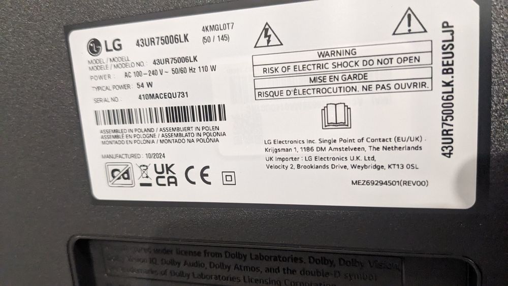 Телевізор LG 43". Новий. Модель 43UR75006LK