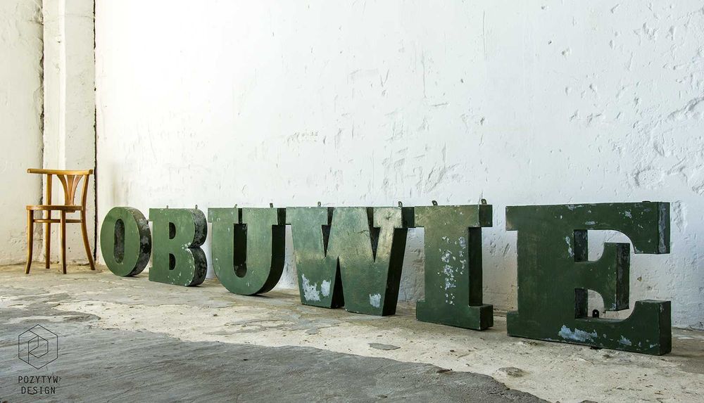 Stary szyld obuwie metalowe litery vintage antyk